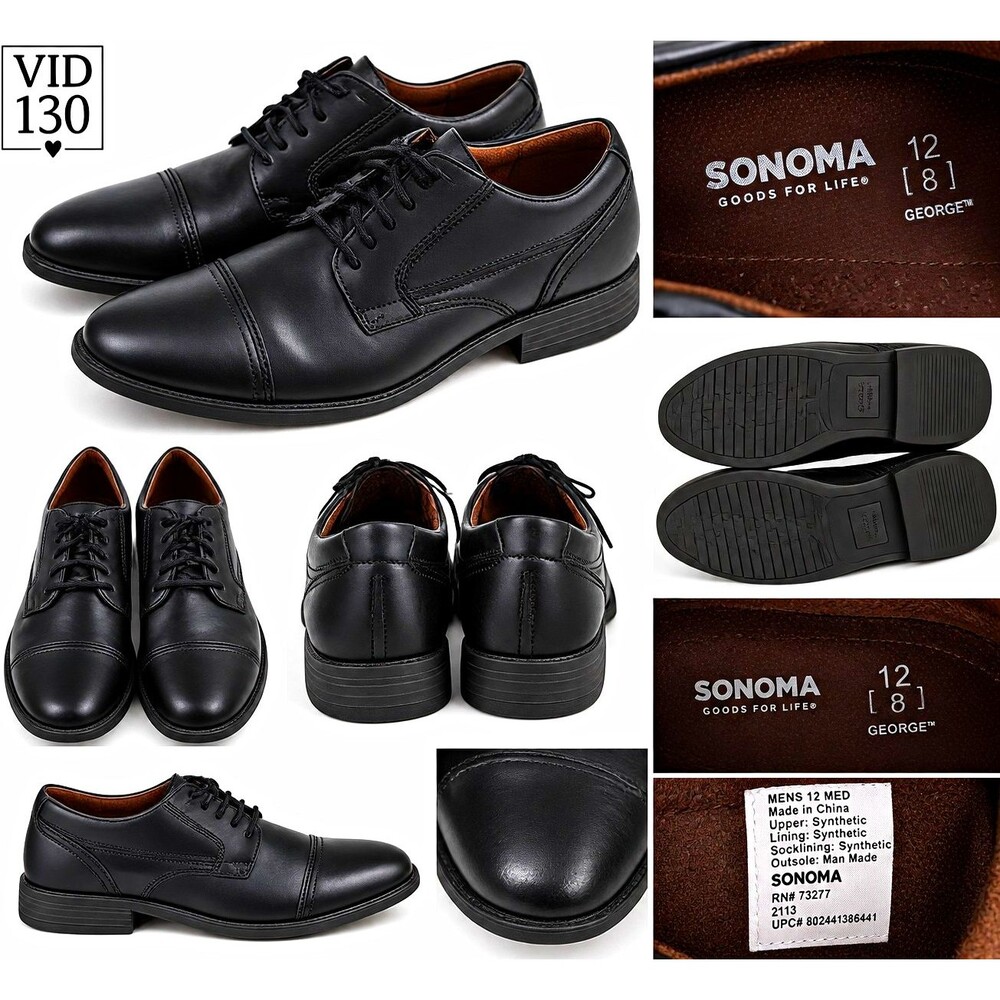 George Branford Men's 12 M Black Cap Toe Oxford Dress Shoes Formal Business
